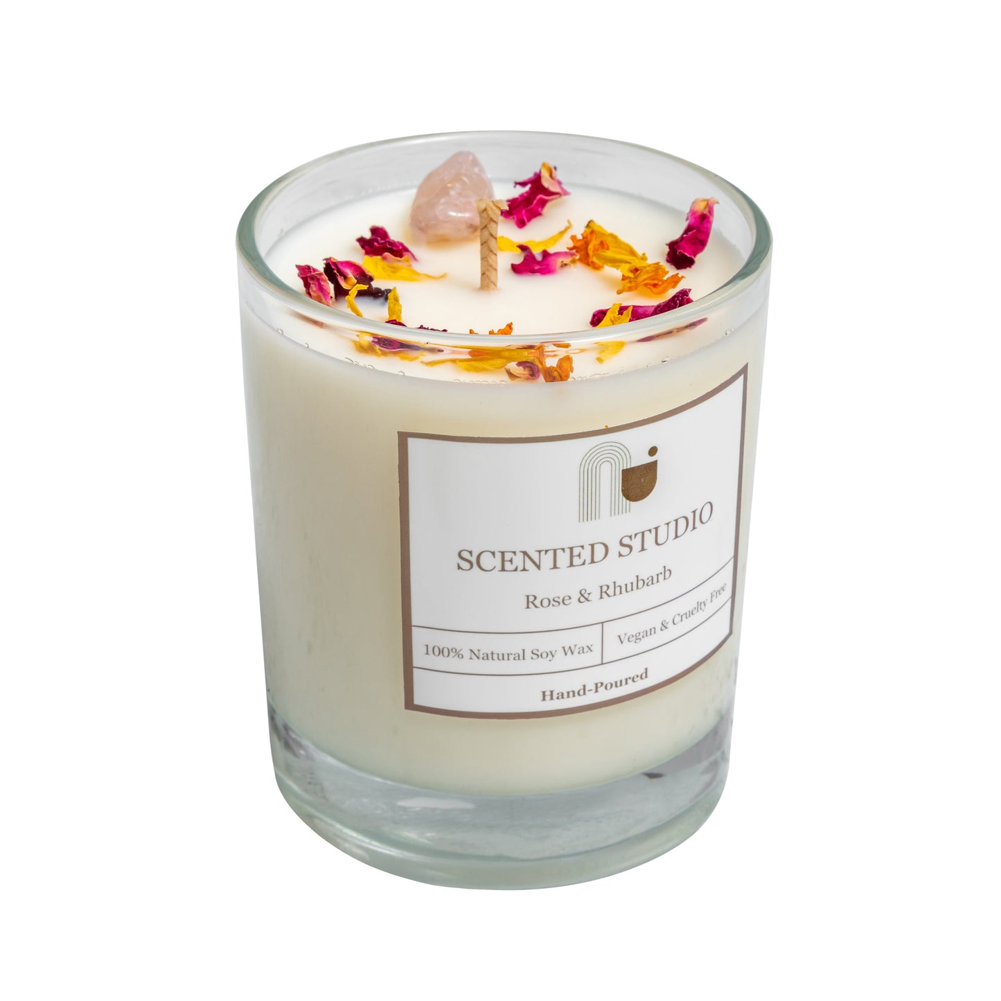 Rose and Rhubarb Crystal Candle