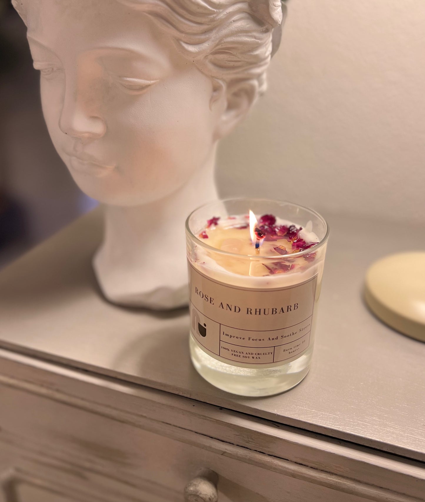 Rose and Rhubarb Crystal Candle
